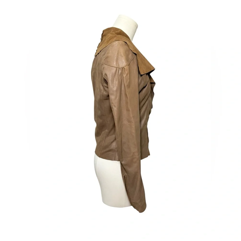 Vintage Y2K Leather Moto Jacket Brown Suede Waterfall Collar XS Michael Kors